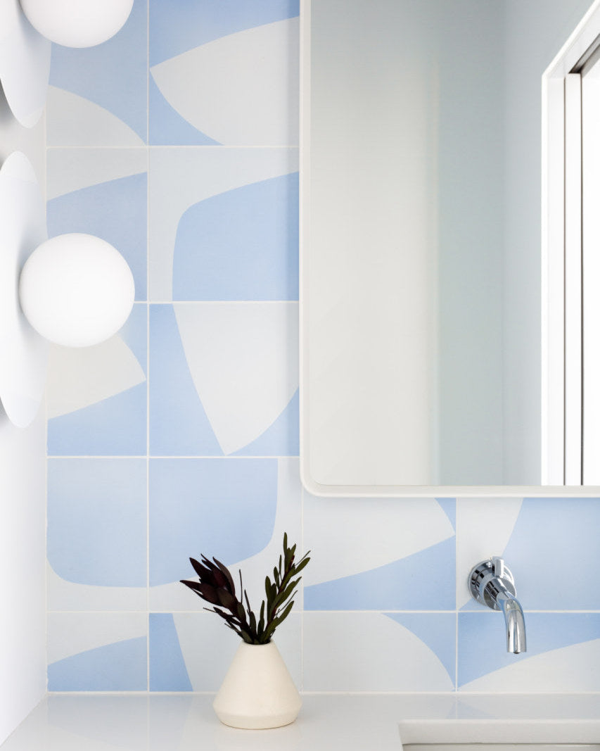 Strands Dwell Tails Mixed Field Dove Accent Powder Blue Cement Tile 8x8 In Stock
