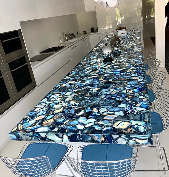 Blue Agate Semi-Precious 2CM – representative photo 2; actual slab photo sent with your estimate