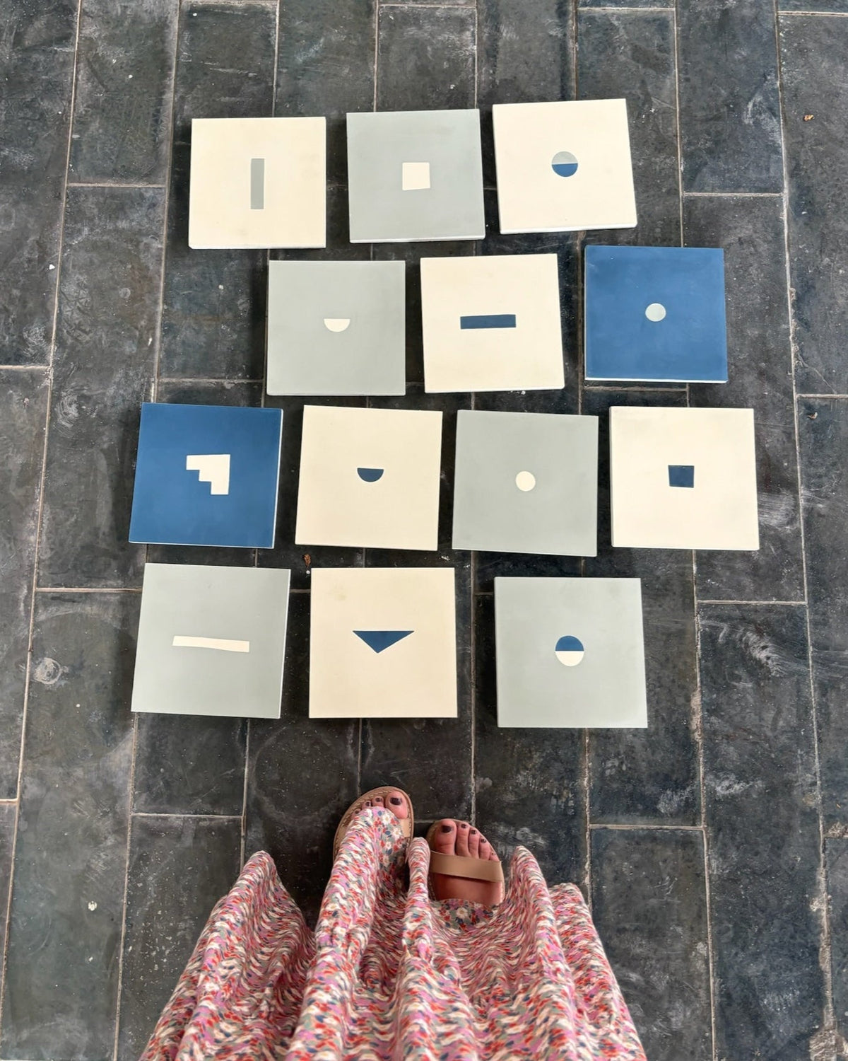 Strands Caroline Z Hurley x Mixed Shapes Deep Sea Cement Tile 8x8 In Stock